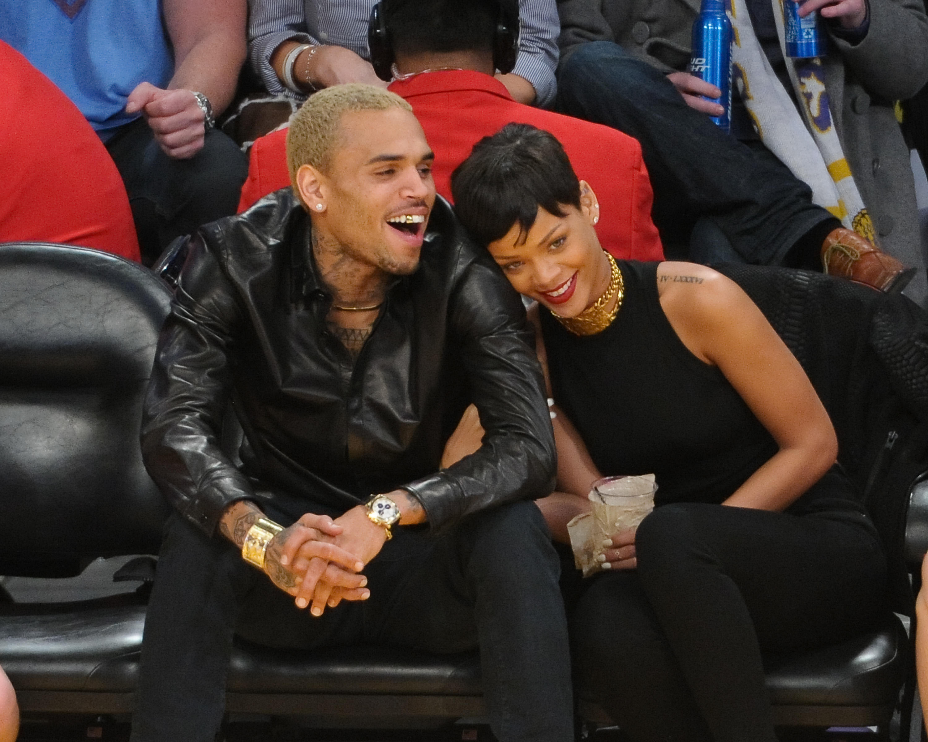 Chris Brown and Rihanna at NY Knicks Vs. LA Lakers basketball game