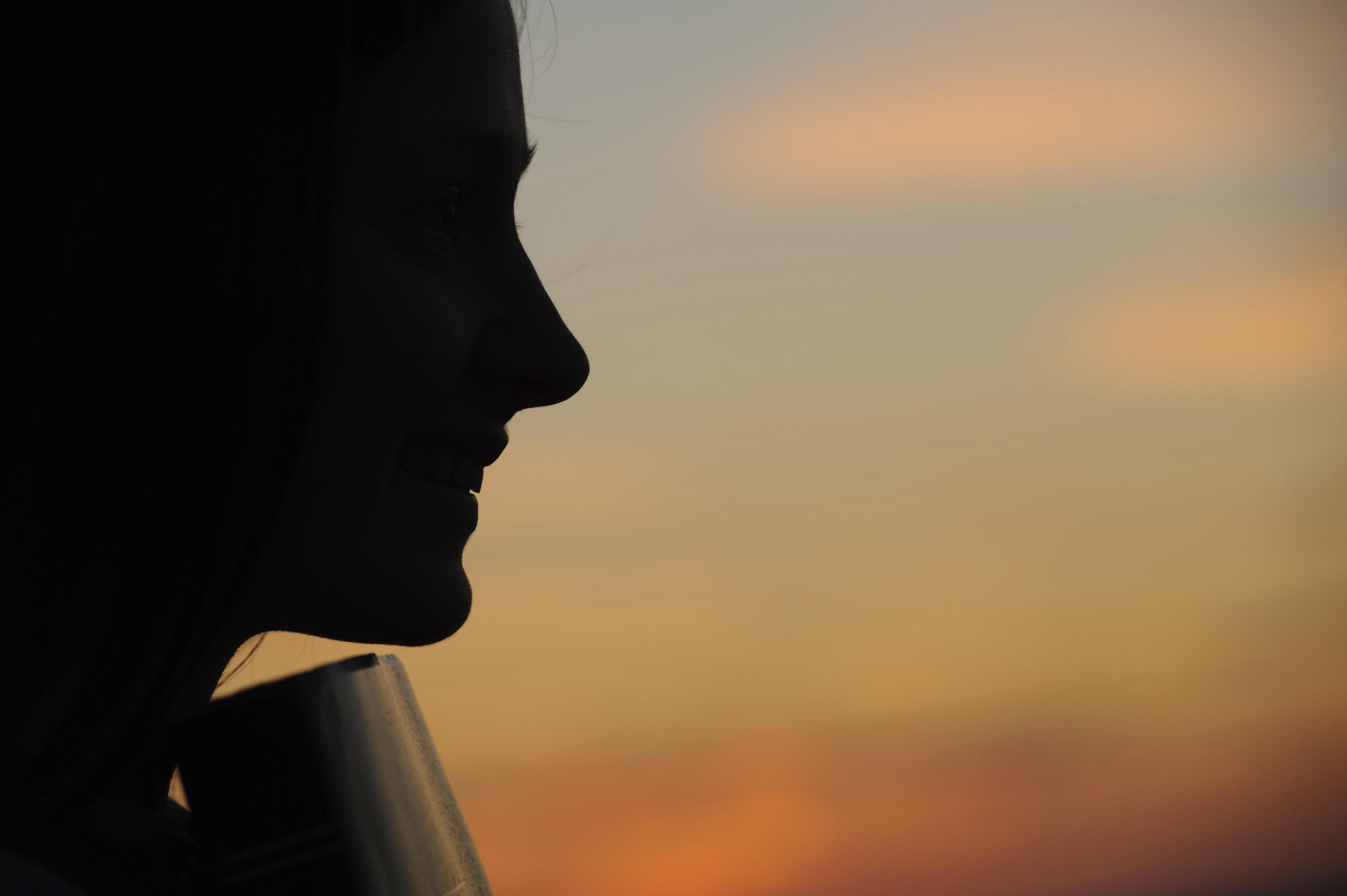 Silhouette in sunset light.
