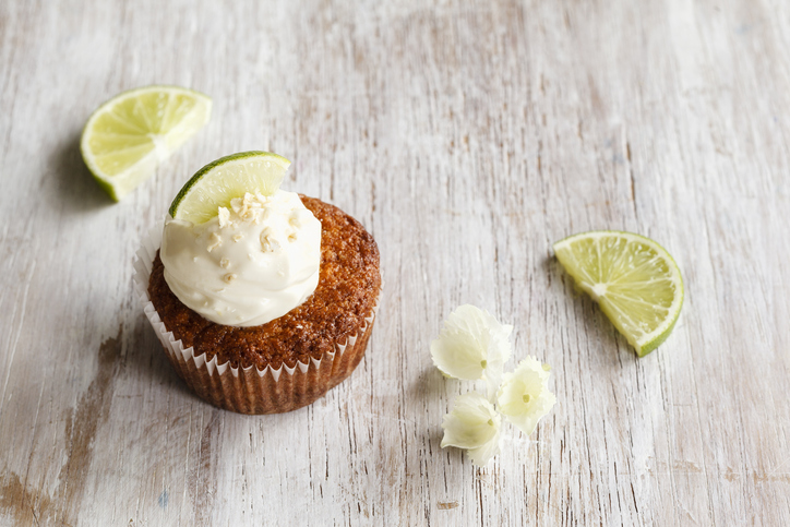 Lime cup cake with cream cheese topping