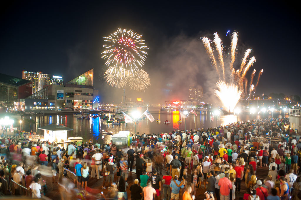 4th of July fireworks in Inner Harbor, Baltimore, USA