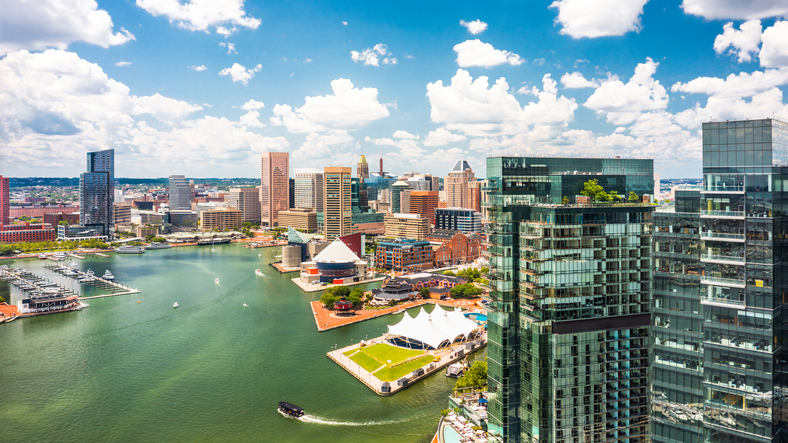 Aerial view of Baltimore skyline