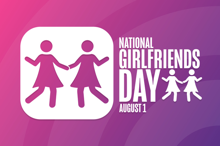 National Girlfriends Day. August 1. Holiday concept. Template for background, banner, card, poster with text inscription. Vector EPS10 illustration.