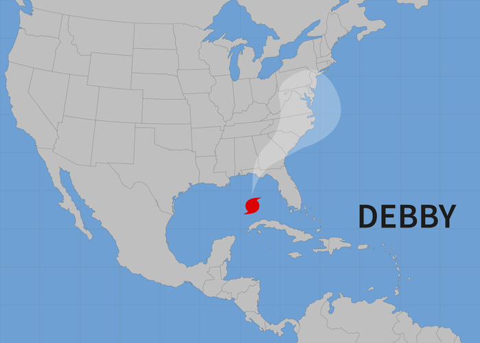 Hurricane Debby moved to Florida. Vector illustration. EPS 10