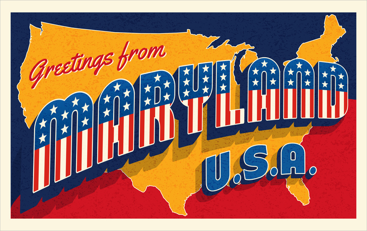 Maryland USA retro style postcard with patriotic stars and stripes