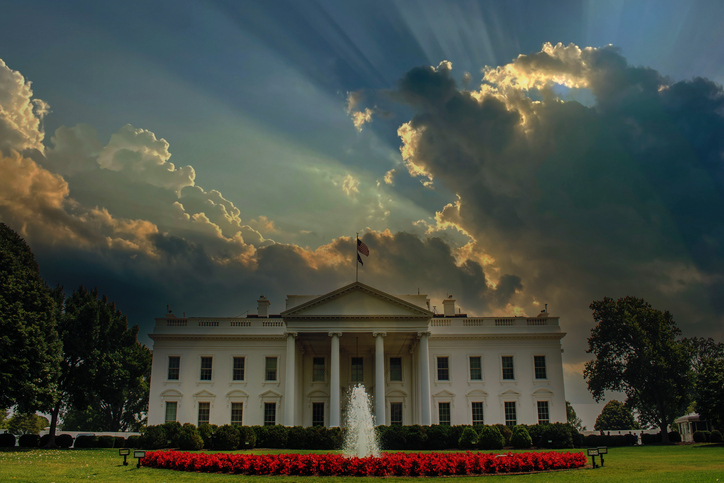 White House with ominous clouds